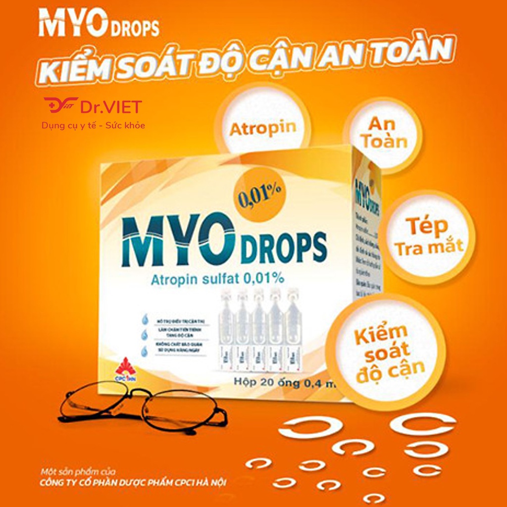Dung dịch nhỏ mắt Myodrops Chính hãng-Giảm tăng độ cận, Sử dụng hàng ngày, không chất bảo quản,Hộp 20 ống 0.4ml