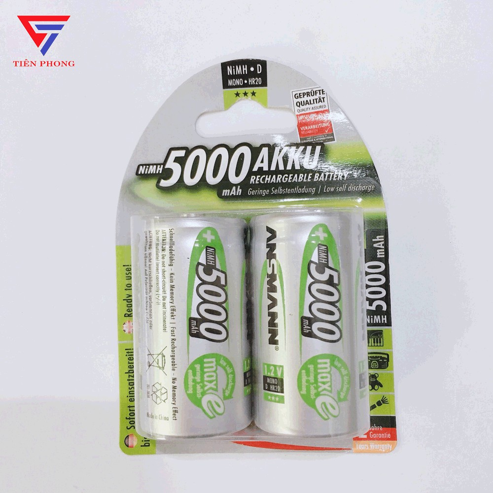 [VỈ 2 VIÊN] Pin sạc Đại D 5000mAh Ansmann chính hãng