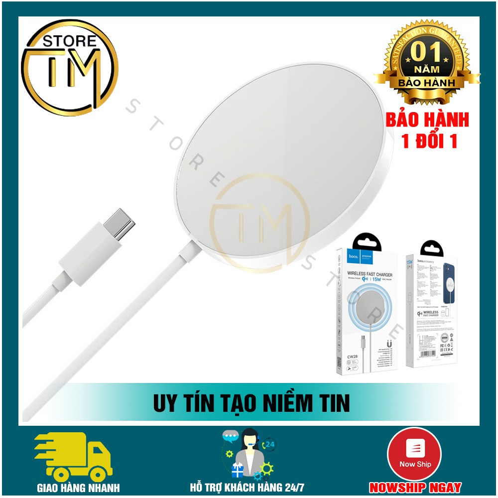 Sạc Không Dây MagSafe Từ Tính 15W Hoco CW28 Cho Iphone 11,12, 12pro, 12pro max - BẢO HÀNH CHÍNH HÃNG