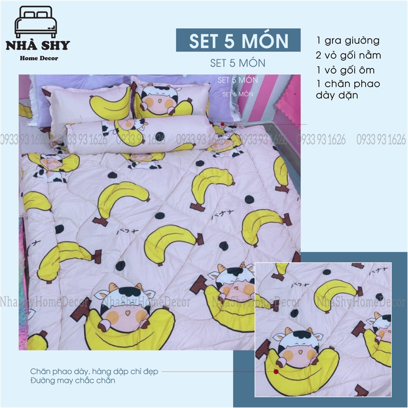 Set 5 Món Ga Gối Chăn Phao Dày Dặn - Chất Liệu Poly Hàng Việt Nam Sản Xuất - Part 1