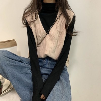Set áo thun trắng tay dài cổ cao + áo gile cổ chữ V kiểu dáng hàn quốc ulzzang ( 6 màu )