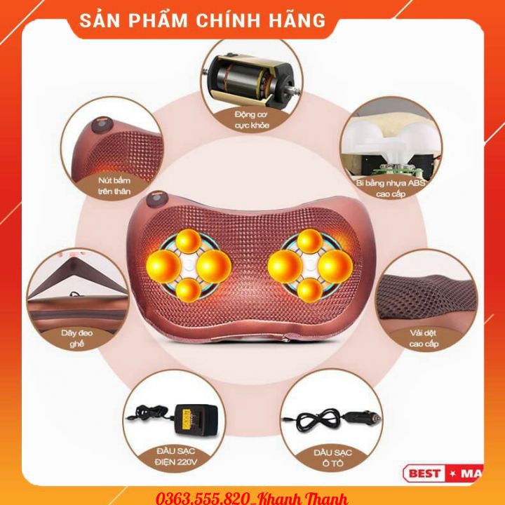 Gối massage hồng ngoại Hàn Quốc 8028 - 8 bi 2 chiều - Massage hồng ngoại sưởi ấm, xạ trị liệu vật lý hiệu quả