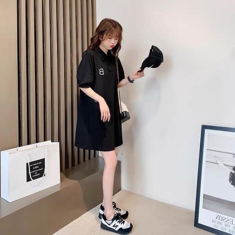 Váy polo suông TIRA HOUSE đầm suông 2 màu đen đỏ