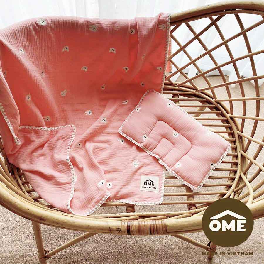 Set Chăn Gối Thêu Thủ Công Ome Cao Cấp Hoạt Tiết Thêu Tay