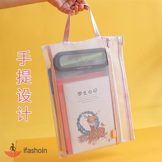 Túi Lưới Đựng Tài Liệu Cỡ A4 Thiết Kế Trong Suốt Di Động Có Khóa Kéo Tiện Dụng Cho Học Sinh