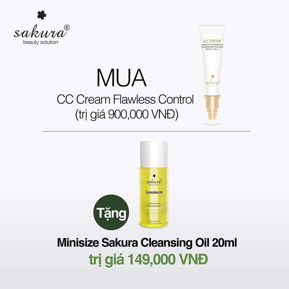 [MUA 1 TẶNG 1] Kem chống nắng SAKURA CC CREAM tặng Dầu tẩy trang Sakura Cleansing Oil (20ml)