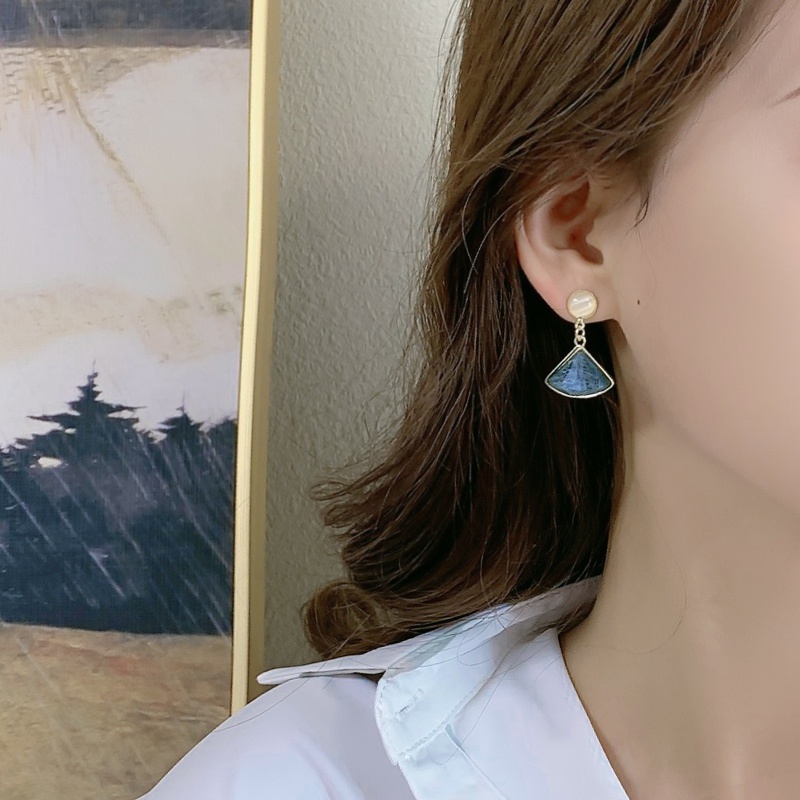MOCHASHUVintage Xanh Dương Vỏ Sò Bông Tai Opal Cao Cấp Bông Tai Đinh 2023 Nữ Mới Phụ Kiện Thời Trang