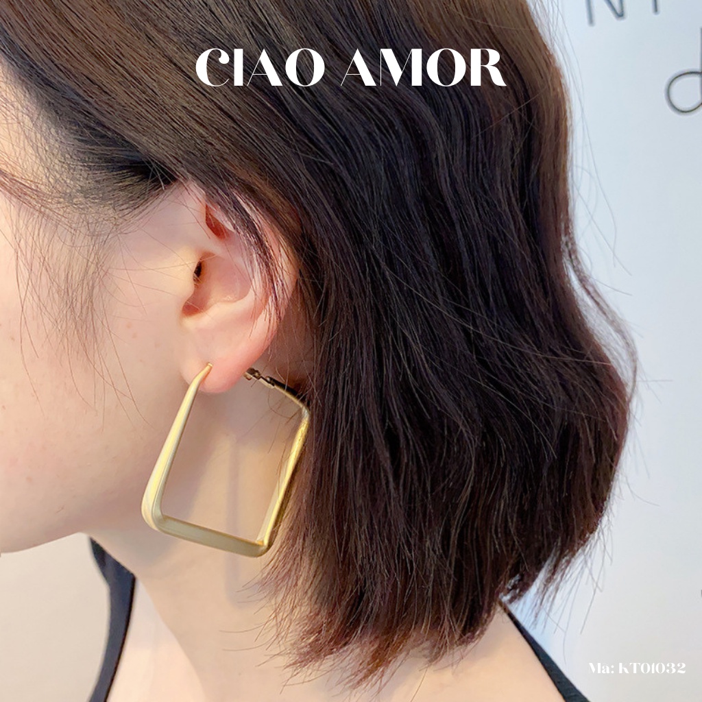 Khuyên tai nữ, Bông tai vuông to bản sang chảnh Trang sức Ciao Amor - KT0132