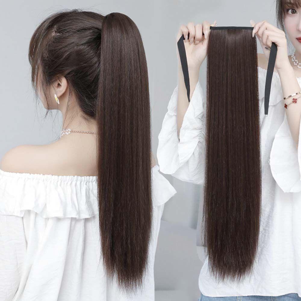 Tóc Giả Thẳng Dài Sợi Tổng Hợp Màu Nâu Tự Nhiên Kèm Kẹp Tóc Đuôi Ngựa VANES1 Phong Cách Lolita