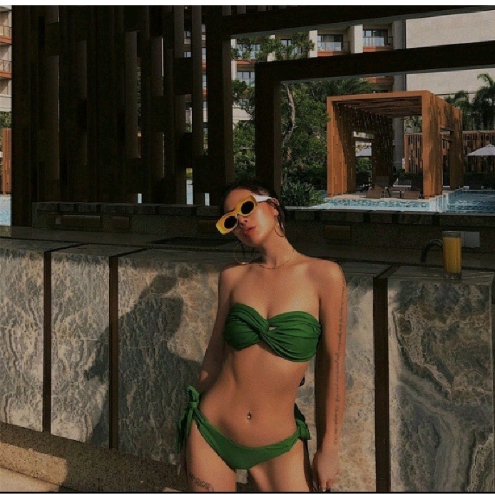 Bikini xoắn ngực sexy màu xanh rêu siêu đẹp KONKUN MS-90