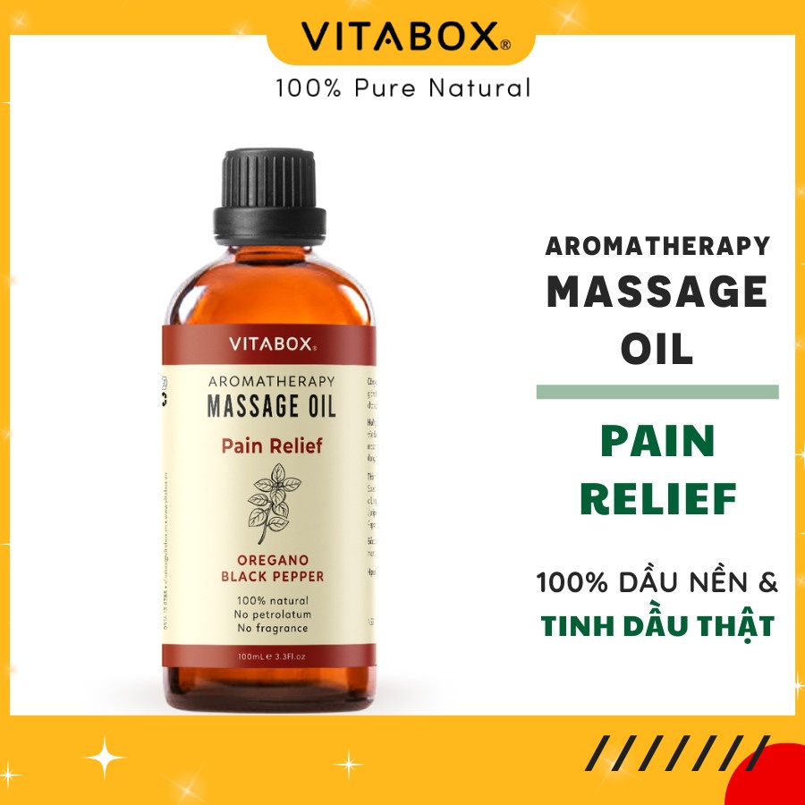 Dầu massage body VITABOX Pain Relief aromatherapy massage oil mát xa giảm đau cơ khớp từ dầu nền và tinh dầu thiên nhiên
