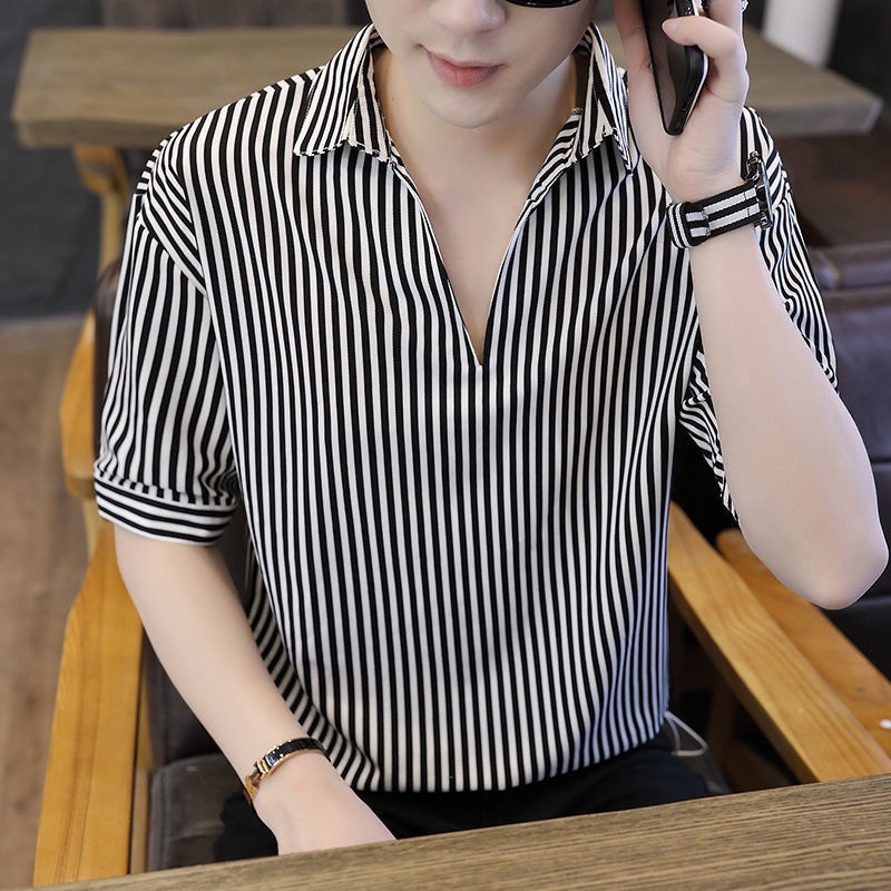 Áo Sơ Mi Tay Lửng Dáng Rộng Họa Tiết Kẻ Sọc Thời Trang Mùa Hè Cho Nam Size M-4Xl