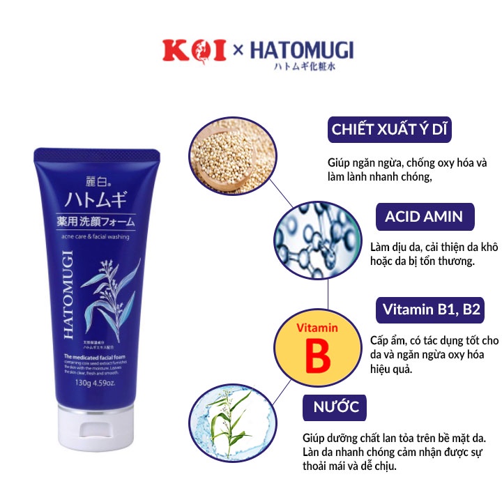 Sữa rửa mặt Hatomugi The Medicated Facial Foam 130g ngừa mụn, dưỡng ẩm và làm sáng da