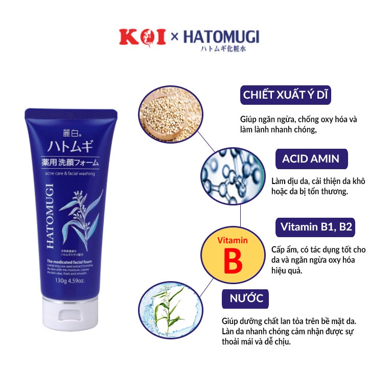 Sữa rửa mặt Hatomugi The Medicated Facial Foam 130g ngừa mụn, dưỡng ẩm và làm sáng da