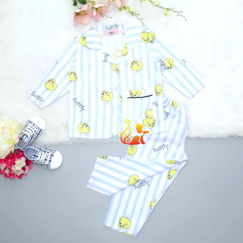 Bộ Đồ Mặc Nhà &quot;Vịt Sọc&quot; Pijama Kate Thái Quần Dài - Cho Bé 8-38kg.