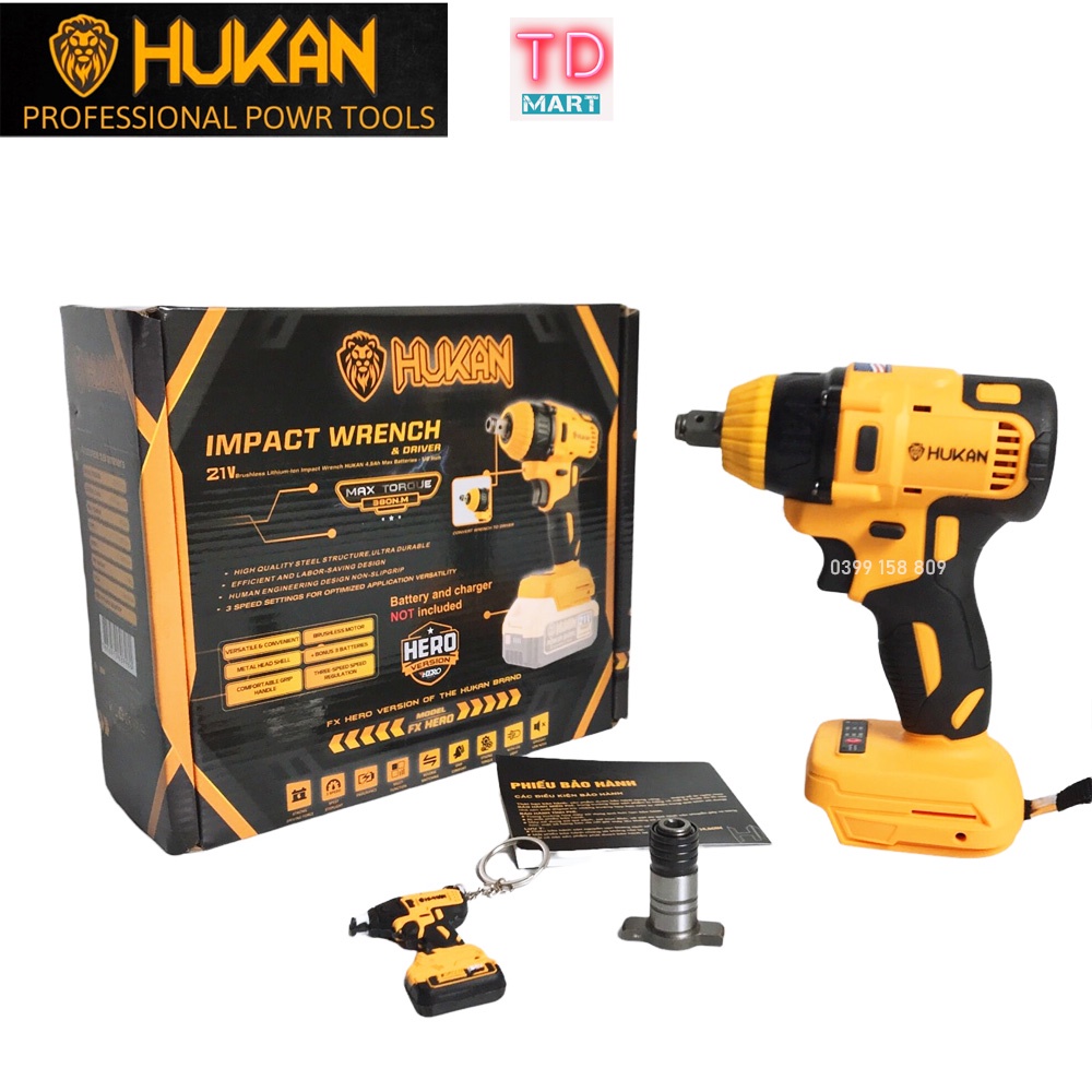 Thân Máy siết bulong HUKAN HK-Hero lực siết 380N.m Chân Pin phổ thông
