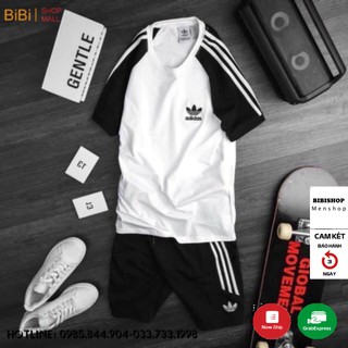 Đồ Bộ Quần Aó Thể Thao Nam Mùa Hè Tay Kẻ 3 Vạch