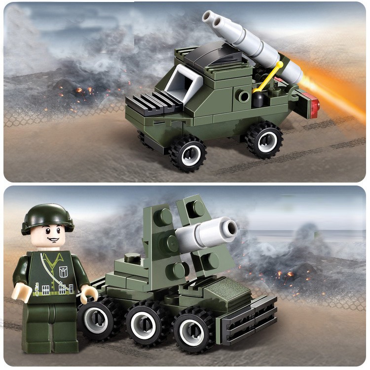 Bộ 8 kiểu đội xe quân sự tương thích lego đồ chơi lắp ráp thông minh phát triển trí tuệ 3-6 tuổi