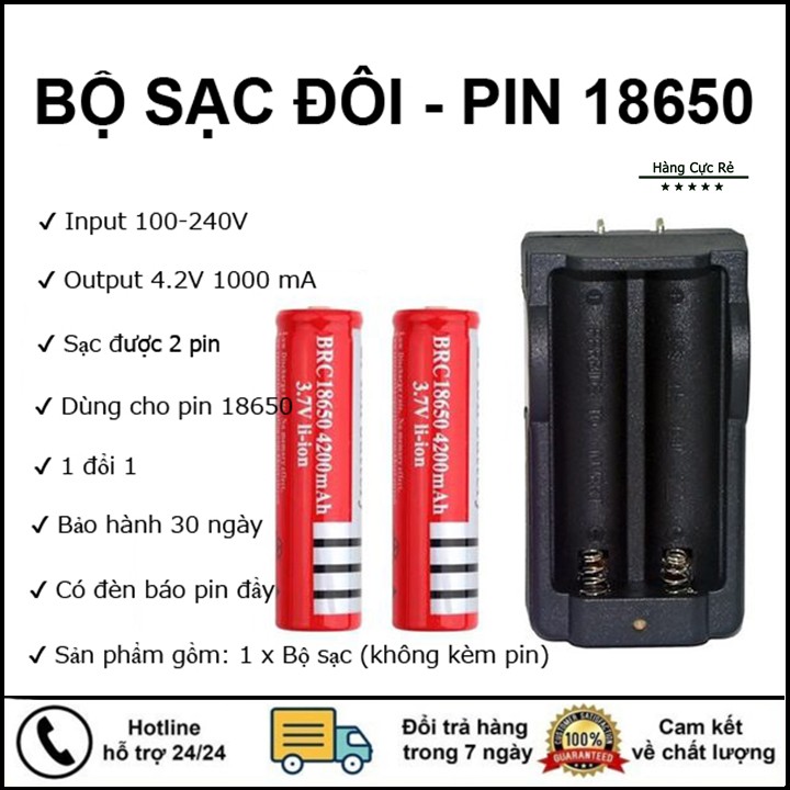 Bộ sạc đôi dành cho pin 18650, loại chuẩn 3v7, 4v2 HCR-BSD - Hàng Cực Rẻ