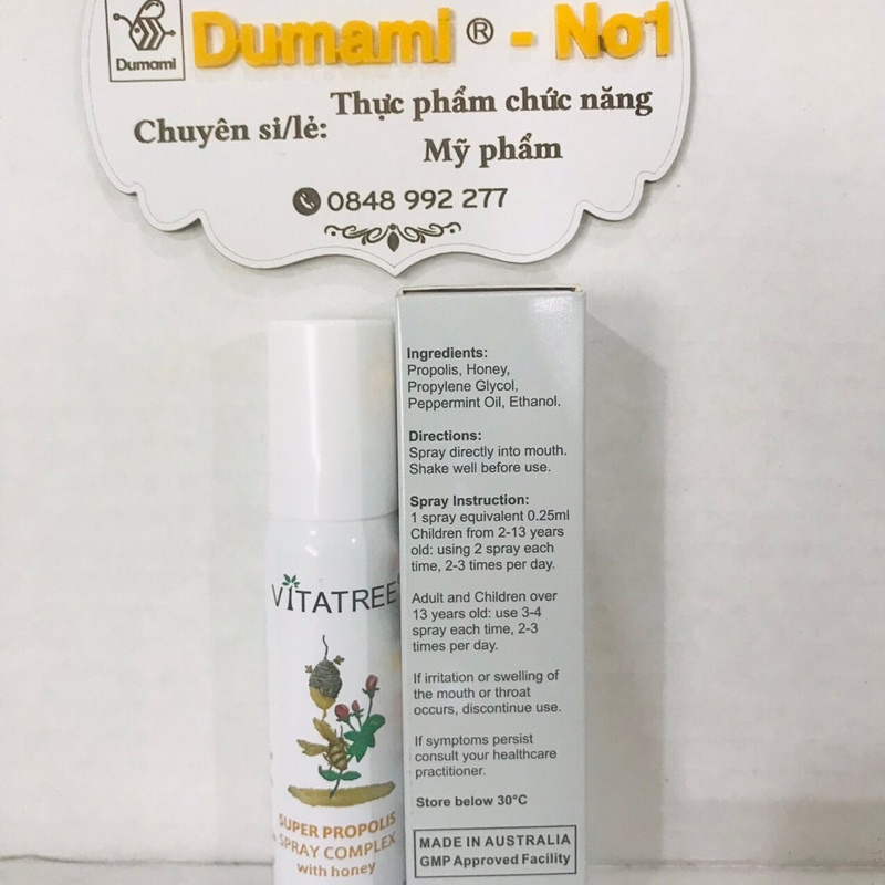 [Mẫu Mới + date xa] Chai xịt giảm đau họng keo ong Vitatree 30ml của Úc