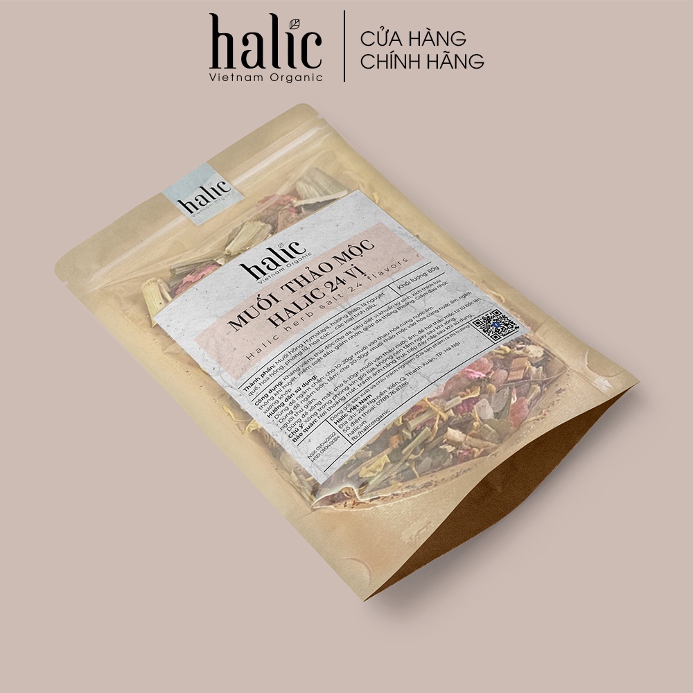 Muối thảo mộc xông 24 vị Halic Organic 80G dùng ngâm xông tắm giúp ngủ ngon, giảm đau nhức xương khớp, giảm hôi chân