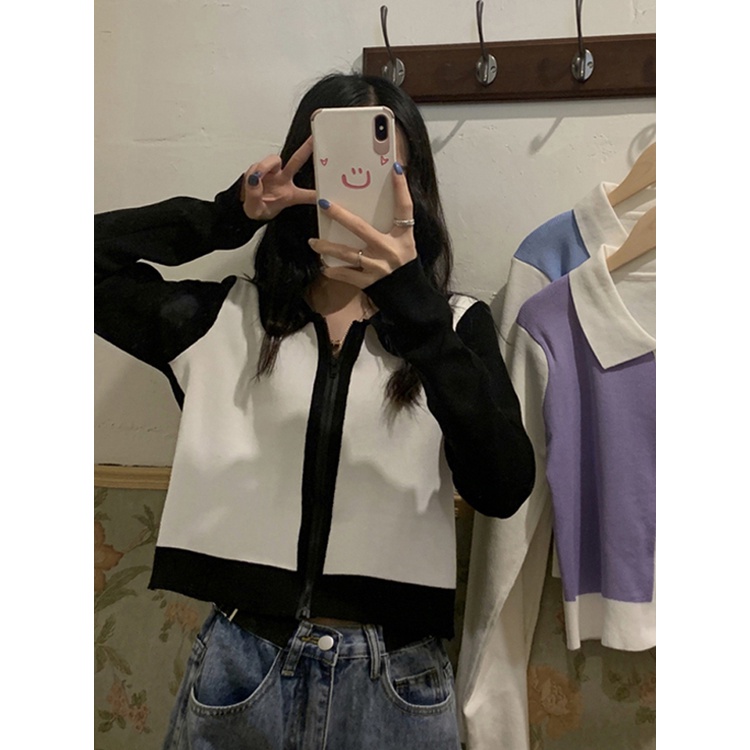 Áo Khoác Cardigan dệt kim cổ polo mẫu thu đông 2021