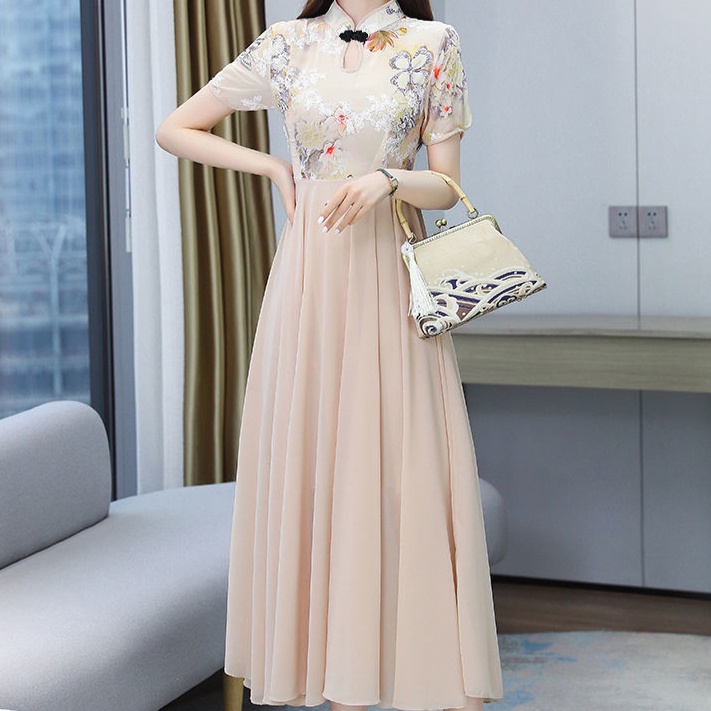 Đầm Dài Qua Gối Vải Lụa Mát Dáng Rộng In Họa Tiết Phong Cách Hàn Quốc Thời Trang Mùa Hè Hàng Mới Dành Cho Bạn Nữ