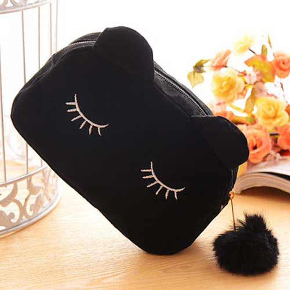 AUGUSTINA Túi Đựng Bút / Mỹ Phẩm Có Khóa Kéo Đính Bóng Lông Mèo Sáng Tạo