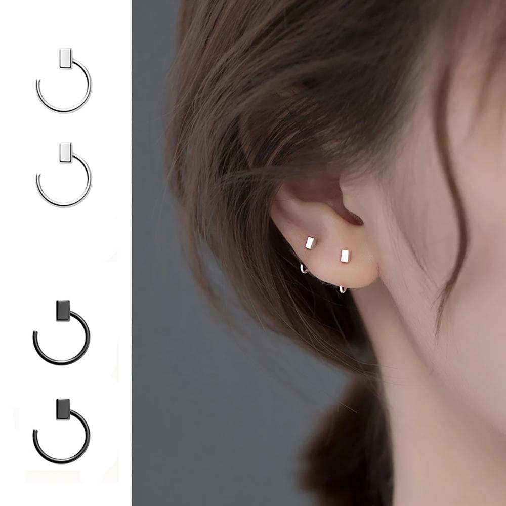 Bông Tai Hình Khối Lập Phương Nhỏ Thanh Lịch|Khuyên Tai Kim Loại Phong Cách Hàn Quốc Cho Nữ