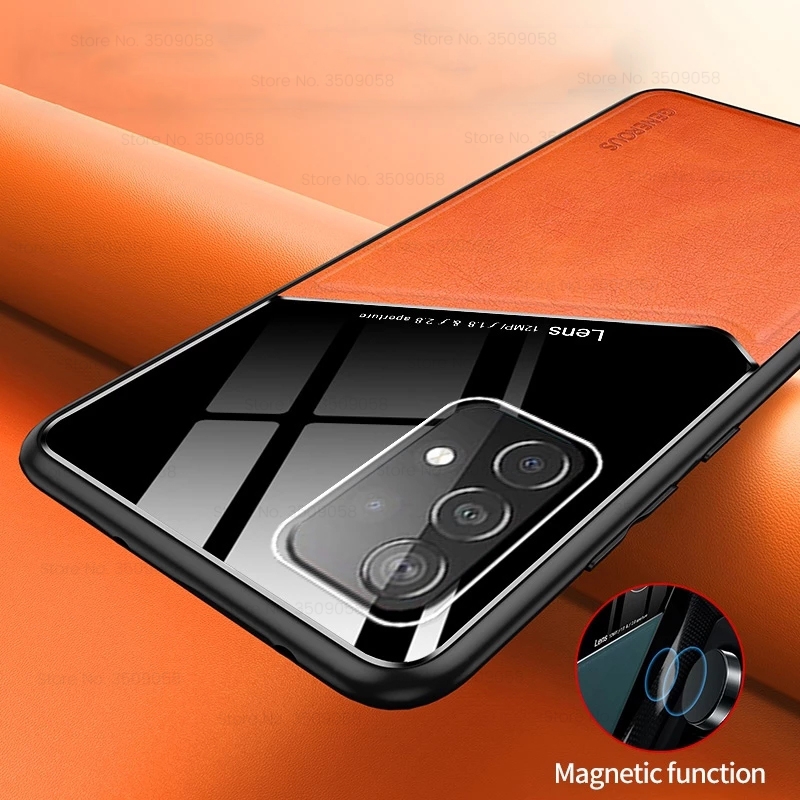 Ốp điện thoại da viền silicon có nam châm gắn xe hơi cho Samsung Galaxy A72 A52 A42 A32 A12 A02S A02 4G 5G