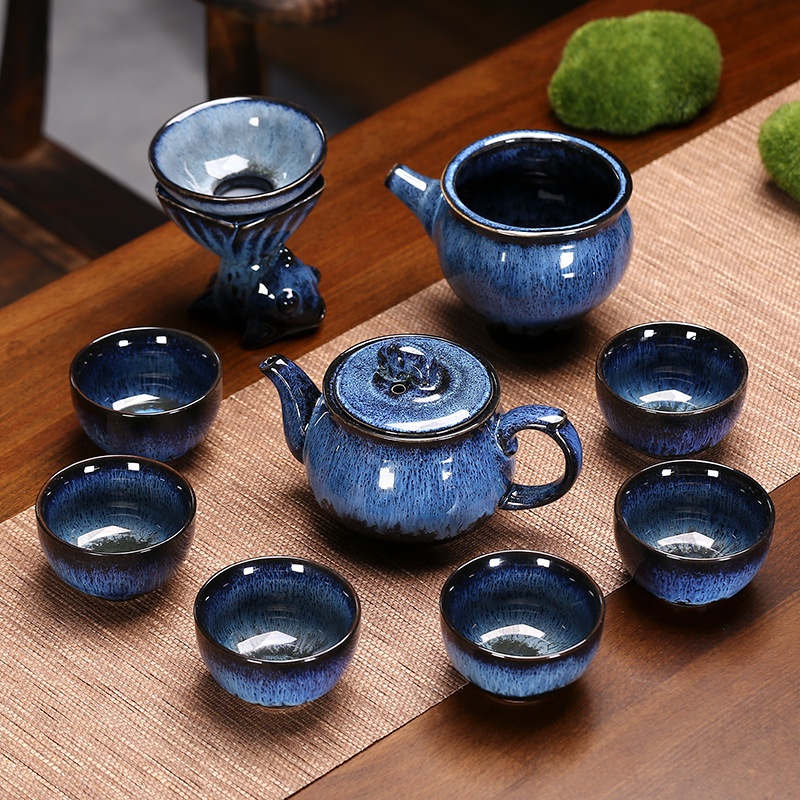 Bộ ấm chén pha trà men thiên mục Lông thỏ hỏa biến Kèm hộp quà tặng