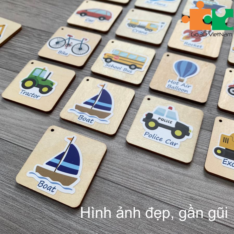 Tìm cặp giống nhau, tìm cặp đôi, memory game bằng gỗ hình ô tô - Rèn luyện siêu trí nhớ cho bé