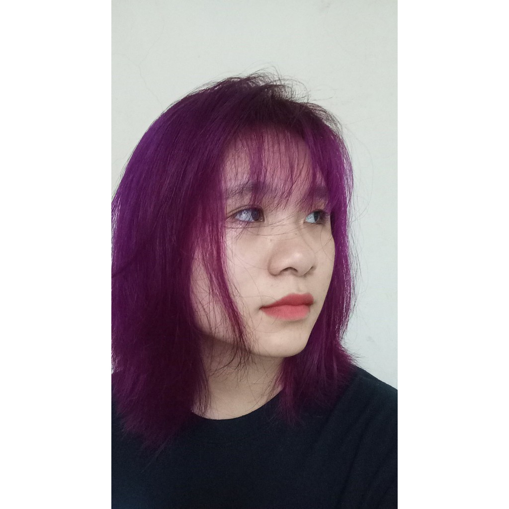 Thuốc nhuộm tóc màu nâu tím kèm oxy và gang tay-Không cần tẩy tóc- lên từ nền đen