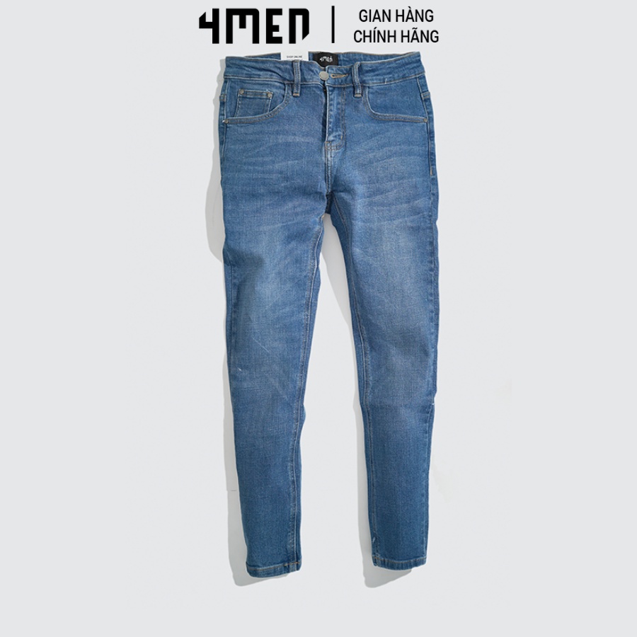 Quần jeans nam xanh trơn 4MEN QJ021 vải cao cấp co giãn, form slimfit tôn dáng | BigBuy360 - bigbuy360.vn