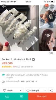 Set 4 kẹp tóc đính hạt ngọc siêu hot