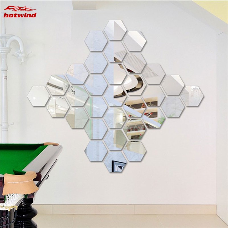 Bộ 12 miếng gương dán tường 3D hình lục giác