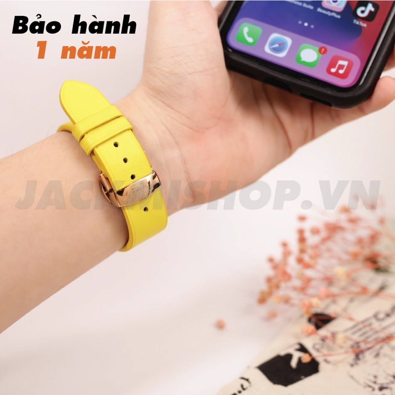 [BẢO HÀNH 1 NĂM] Dây Da BÊ SWIFT may tay thủ công màu Vàng Chanh khóa Bướm cho Apple Watch series 1/2/3/4/5/6/7