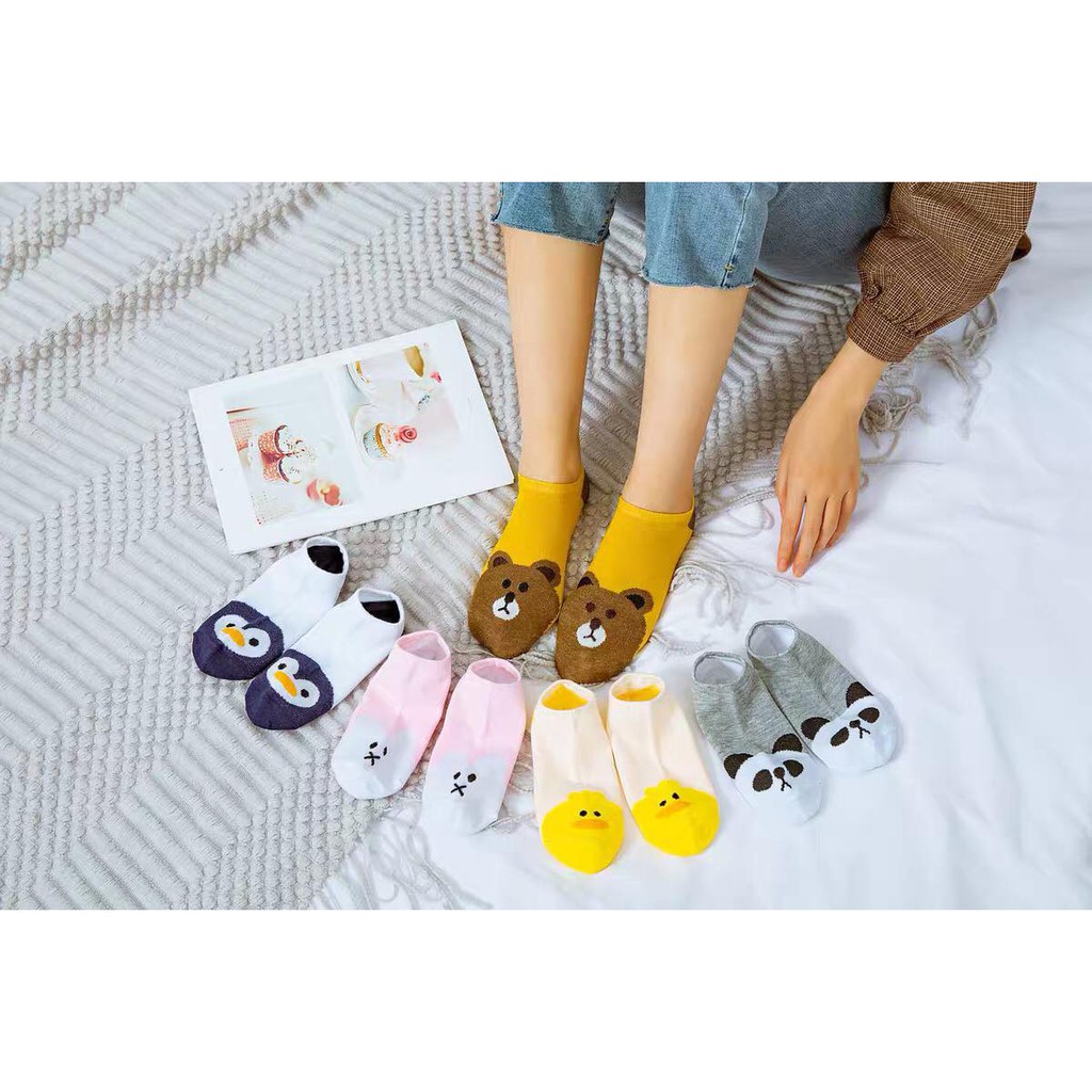 [RẺ VÔ ĐỊCH] Set 5 đôi tất chân xuất hoạt hình cổ ngắn chất len đẹp 5 màu Hàn Quốc