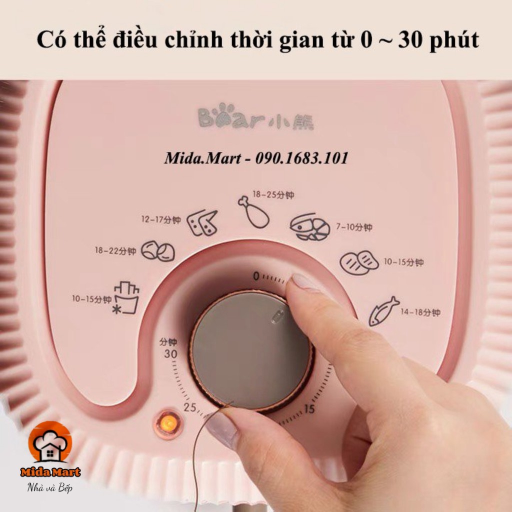 🔥NỒI CHIÊN KHÔNG DẦU 2L MÀU HỒNG CHÍNH HÃNG BEAR QZG-A14U1 BẢO HÀNH 6 THÁNG