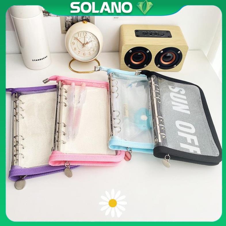 Bìa sổ còng SOLANO sổ còng A6 6 lỗ kiêm túi đựng đồ văn phòng phẩm có khóa kéo đa năng... SN-001391