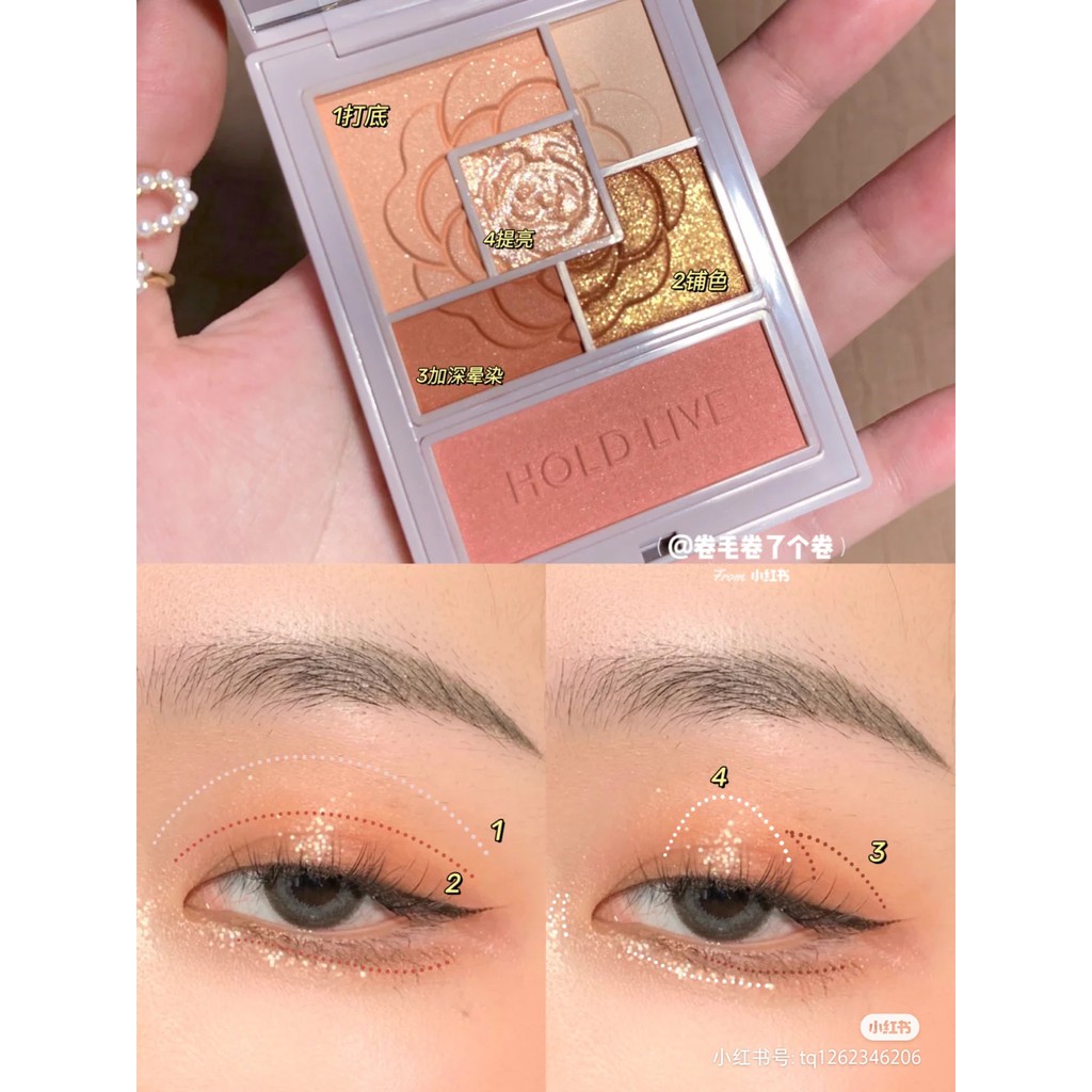 ✷[6.6  sale ] Bảng phấn mắt 6 màu HOLD LIVE kèm má highlight Favorite Silk Satin Eyeshadow tông cam đào hồng đất