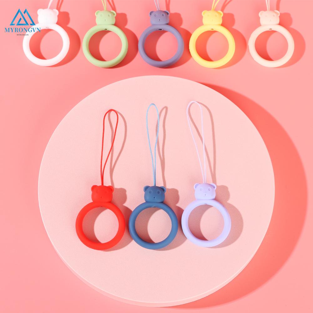 Dây đeo điện thoại có vòng nhẫn xỏ ngón tay bằng silicon chống rơi thiết kế gấu xinh xắn
