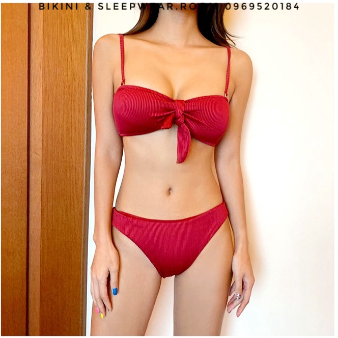 (Video+Hình Thật)Đồ Bơi Nữ Bikini Hàn Quốc Mới Nhất 2021 Mặc được 2 Kiểu 2 Mảnh Có Mút Lót Ngực Màu Đỏ Đô Swimwear | BigBuy360 - bigbuy360.vn