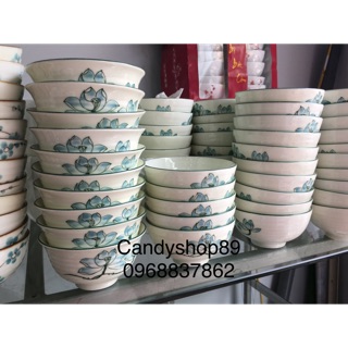 Combo bộ bát ăn vẽ hoa sen cao cấp bát tràng