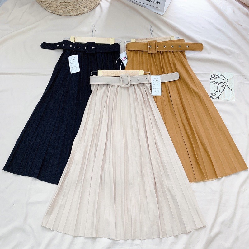 Chân váy nữ dập li kèm thắt lưng | BigBuy360 - bigbuy360.vn