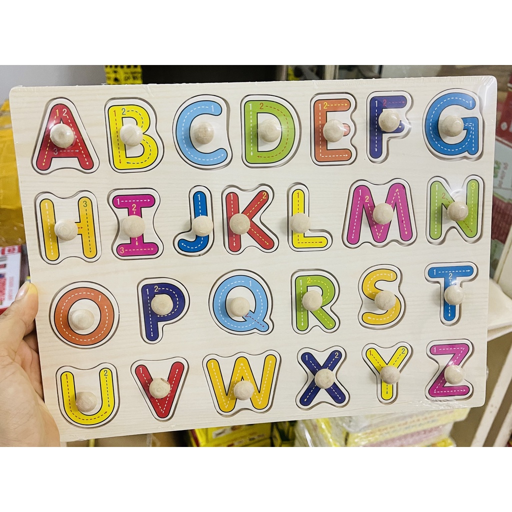 Đồ chơi bảng núm gỗ lắp ghép chủ đề chữ