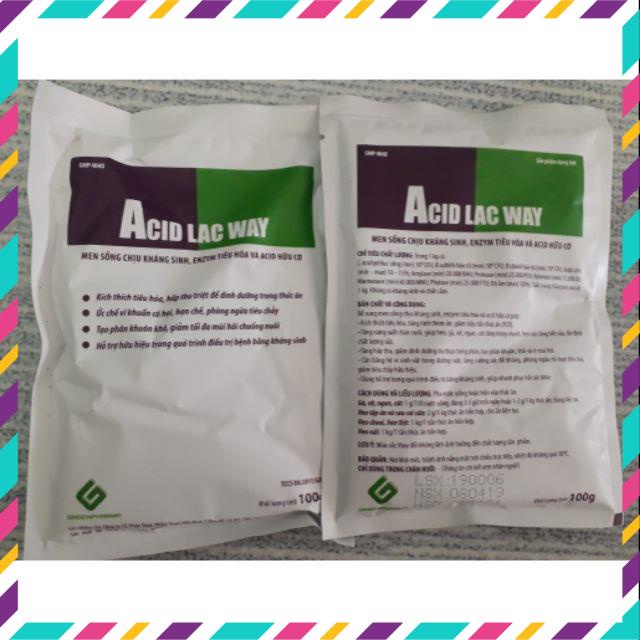 Thú Y. Aci lac way gói 100g. Bổ sung men vi sinh sống chịu kháng sinh, Enzym tiêu hóa và acid hữu cơ