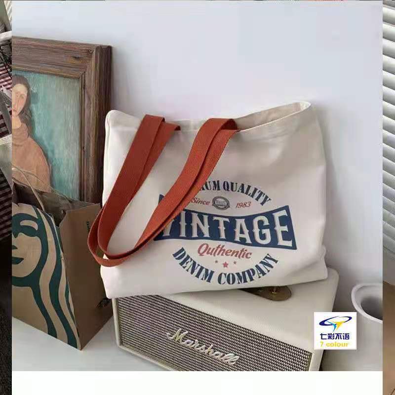 Túi xách tay đeo một bên vai vải canvas sức chứa lớn phong cách harajuku thời trang cho nữ