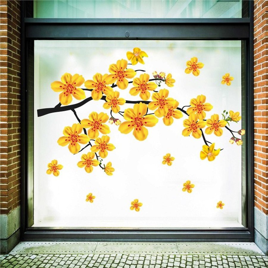 Decal hoa mai dán cửa kính trang trí tết 2022 - Có keo sẵn trang trí văn phòng cửa hàng
