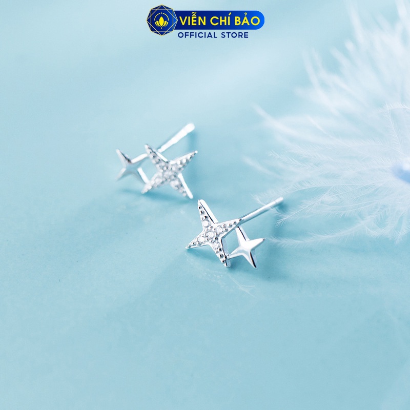 Bông tai bạc nữ xiên chéo đính đá lấp lánh chất liệu 925 thời trang phụ kiện trang sức nữ Viễn Chí Bảo B400433x